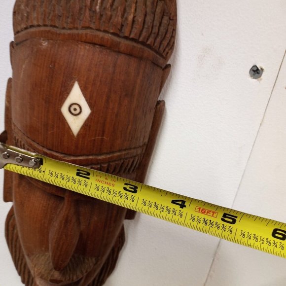 Fantastic Carved Wooden Tribal Mask. Ivory (?) Accent Home Decor - Picture 6 of 9